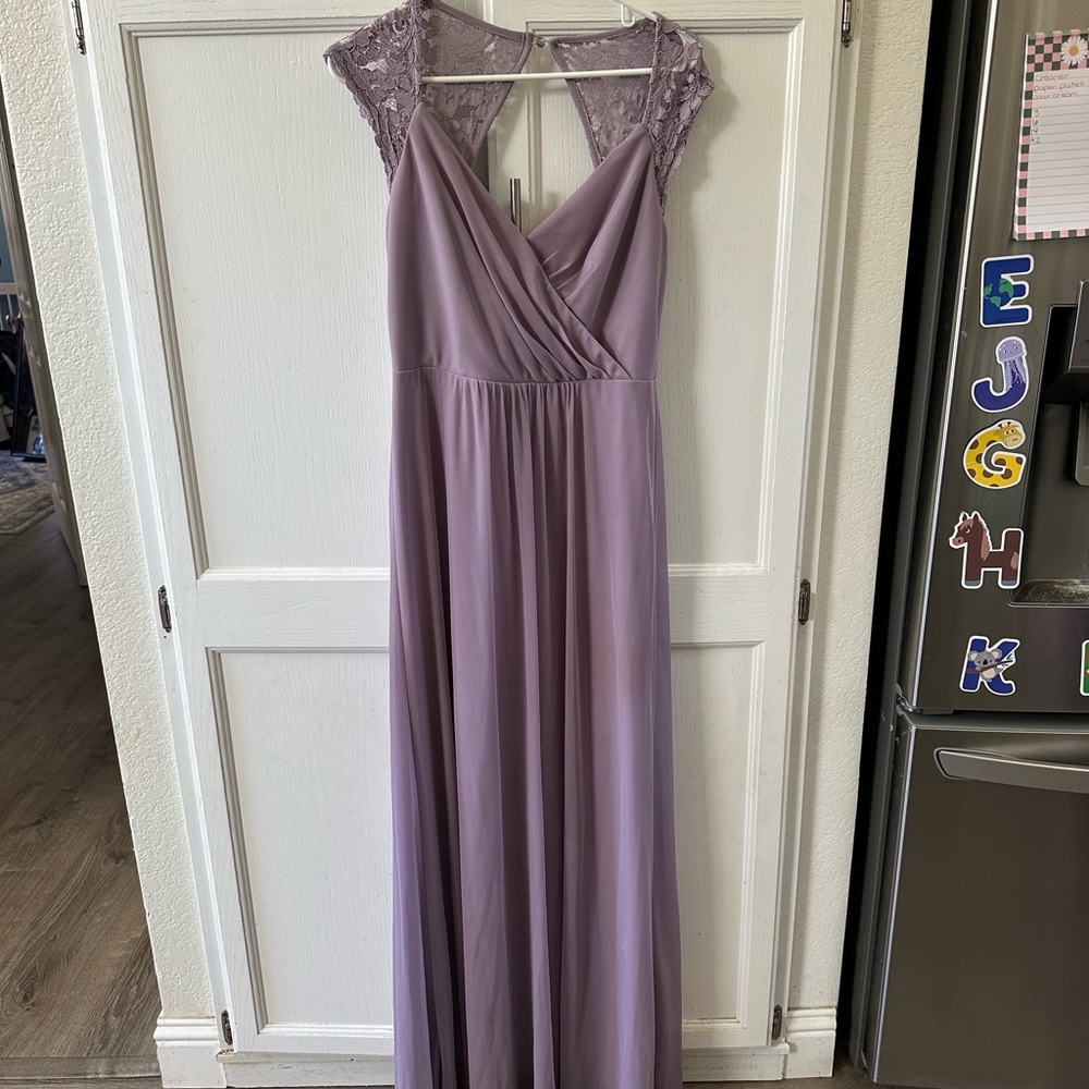 David's Bridal Lavender Maxi Dress with Lace